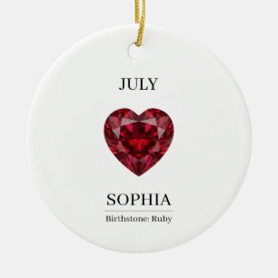 July Ruby Personalised Birthday Ceramic Tree Decoration