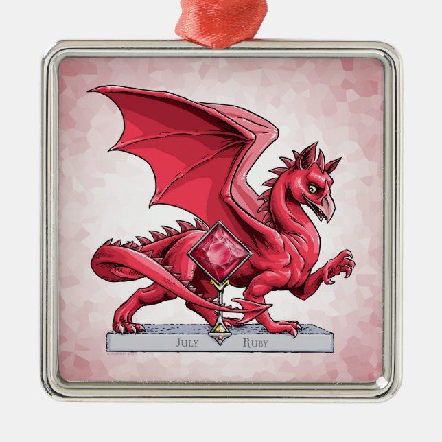 July’s Birthstone Dragon: Ruby Metal Tree Decoration (Front)
