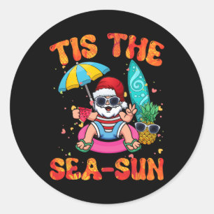 July Summer Lovers Beach Santa Tis The Sea-sun  Classic Round Sticker