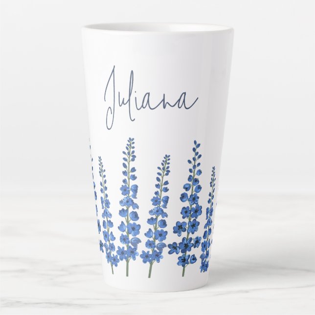July's Blue Delphinium Flowers  Latte Mug (Front)