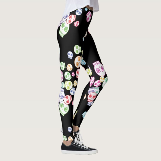 Jumble Of Colourful Skull Doodles Leggings (Right)