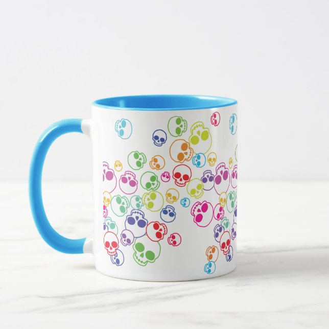 Jumble Of Colourful Skulls Mug (Left)