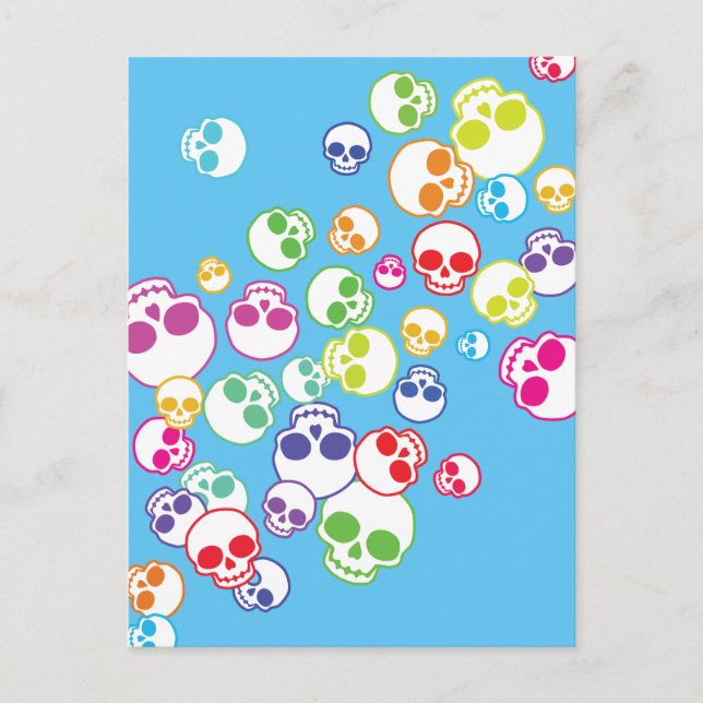 Jumble Of Colourful Skulls Postcard (Front)