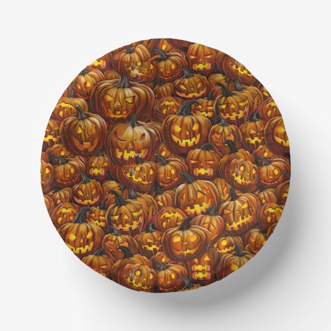 Jumble of Jack-o-Lanterns Paper Plate (Front)