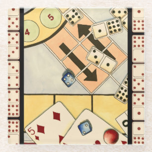 Jumbled Assortment of Games of Chance Glass Coaster