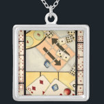 Jumbled Assortment of Games of Chance Silver Plated Necklace<br><div class="desc">There are no rules in this jumbled assortment of games of chance. Would you like to play cards? How about some dominoes? Maybe you want to roll the dice and see what comes up? Take a chance on this painting today!</div>