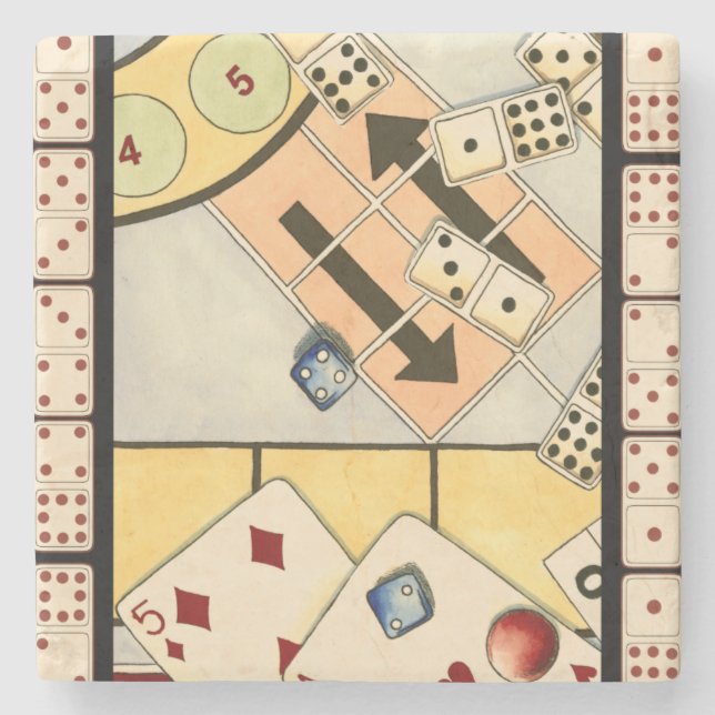 Jumbled Assortment of Games of Chance Stone Coaster (Front)