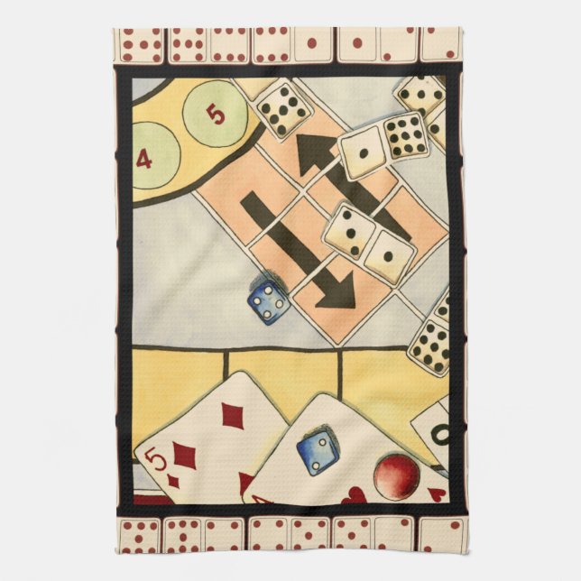 Jumbled Assortment of Games of Chance Tea Towel (Vertical)