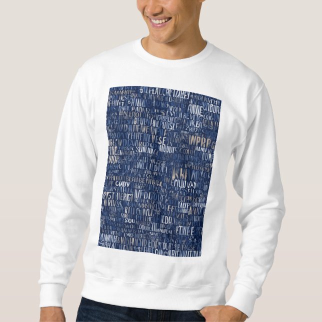 Jumbled illegible words navy blue colours sweatshirt (Front)