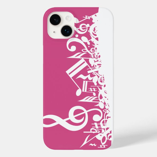 Jumbled Musical Notes Hot Pink and White Case-Mate iPhone Case (Back)