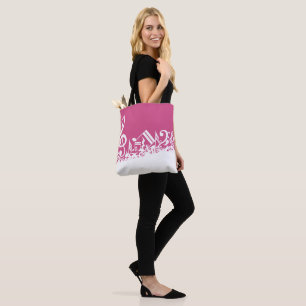 Jumbled Musical Notes Hot Pink and White Tote Bag