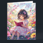 Jumbo  Anime Girl Reading | Colouring Page Birthda Card<br><div class="desc">A large cute birthday card for a daughter,  granddaughter or niece with a cute anime girl reading a book surrounded by flowers and musical notes. Inside you can add her name in the personalise area. There is also a colouring page on the inside.</div>