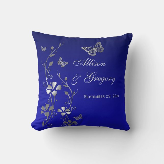 Jumbo Blue Grey Butterfly Floral Keepsake Pillow (Front)