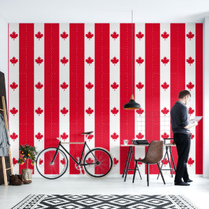 Jumbo Canada Flag Red Maple Leaf Stripe Pattern Wallpaper