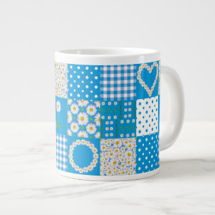 Jumbo Coffee Mug: Daisychains, Faux Patchwork Large Coffee Mug