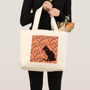 Jumbo I Love Cats Tangerine nd White Graphic Tote