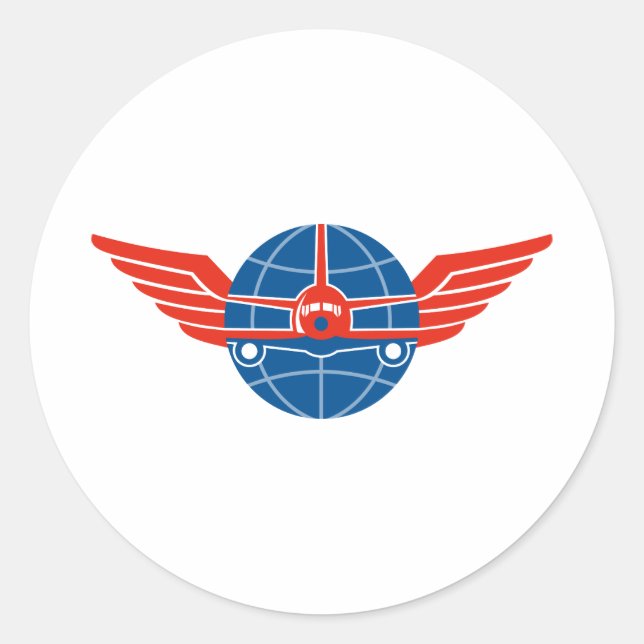Jumbo Jet Plane Front Wings Globe Classic Round Sticker (Front)