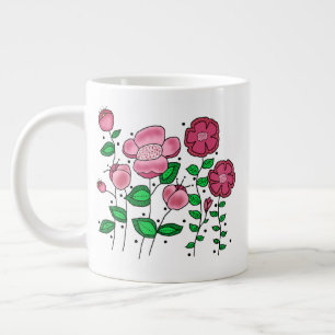 JUMBO Mug - Pink whimsical flowers