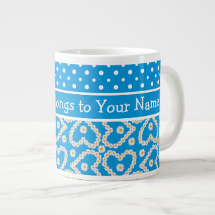 Jumbo Mug to Personalise: Polkas, Daisies, Blue