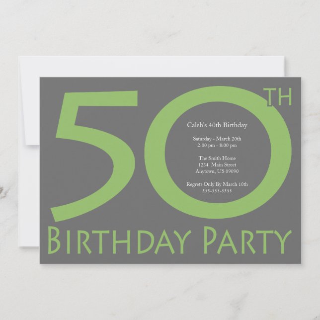 Jumbo Numbers Birthday Party (Lime Green / Grey) Invitation (Front)