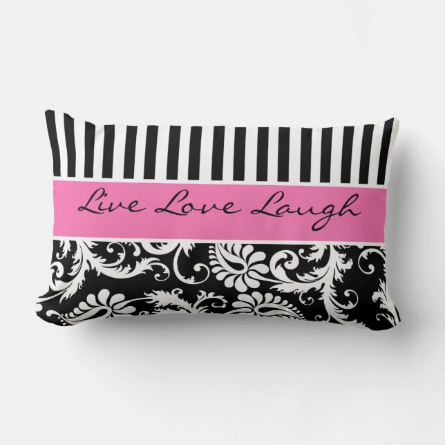 Jumbo Pink Black White Stripes Damask Pillow (Front)