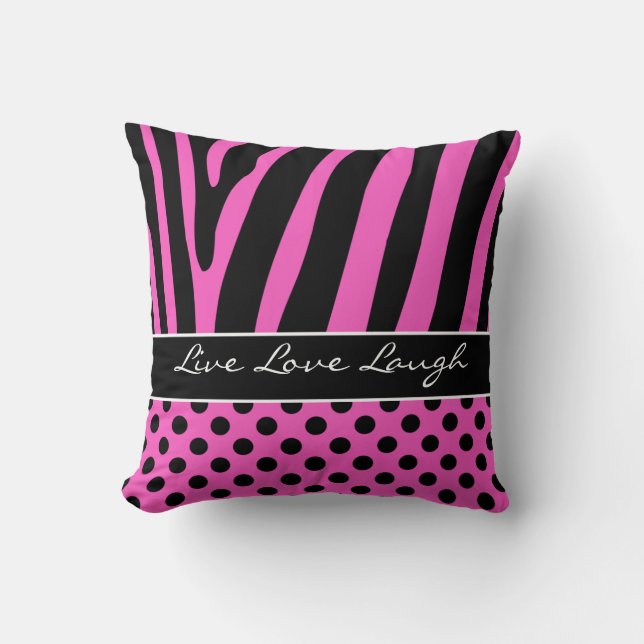 Jumbo Pink Black Zebra Stripe Polka Dots Pillow (Front)