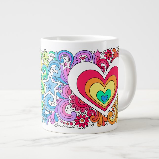 JUMBO Psychedelic Groovy Peace Sign & Love Mug ♥ (Front Right)