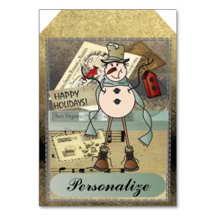 Jumbo Size Gift Tags   Vintage Blue Snowman Table Number