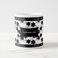 JUMBO SOUP MUG - BLACK & WHITE FLORAL DESIGN
