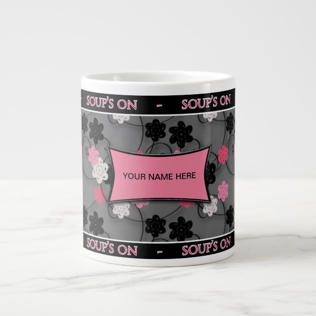 JUMBO SOUP MUG - PINK/BLACK/SILVER (Front)
