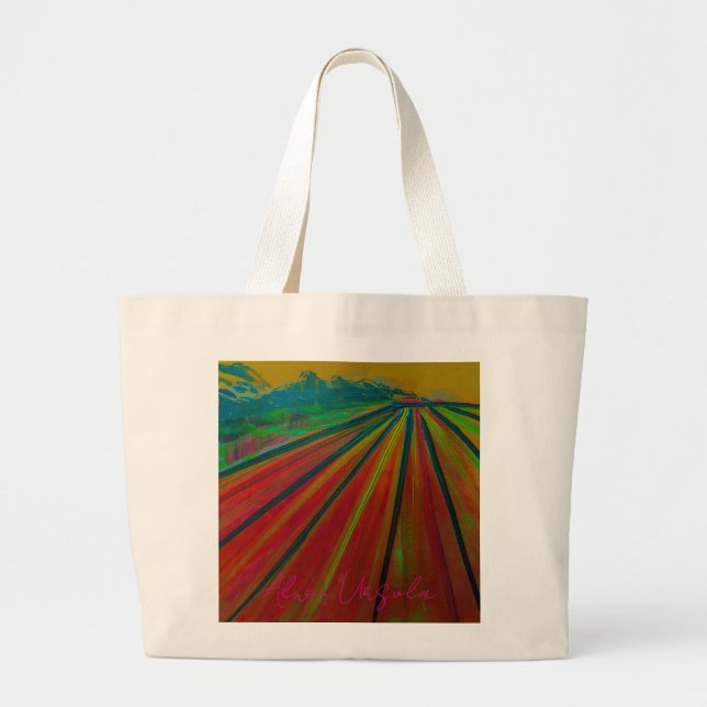 Jumbo Tote Bag with Artwork titled "Alaska Farm" (Front)