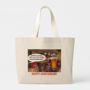 jumbo tote. Happy anniversary. orangutan beer Large Tote Bag