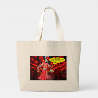 jumbo tote. Happy Chinese New Year. panda/man Large Tote Bag