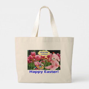 jumbo tote. Happy Easter. alpaca/bunny Large Tote Bag