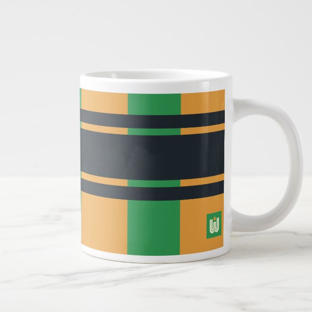 Jumbo Yellow Green Blue Plaid Large Coffee Mug (Right)