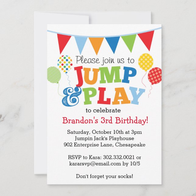 Jump and Play Balloons Invitation (Primary) (Front)