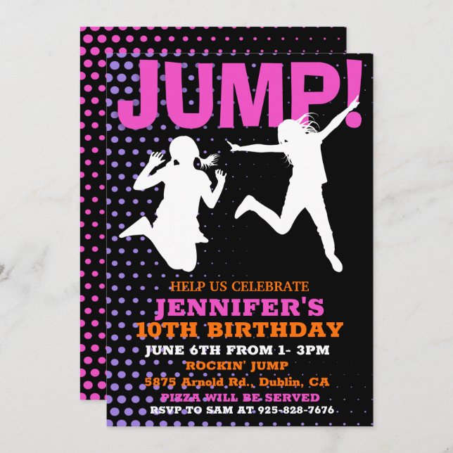 Jump and Play Bounce Birthday Invitation (Front/Back)