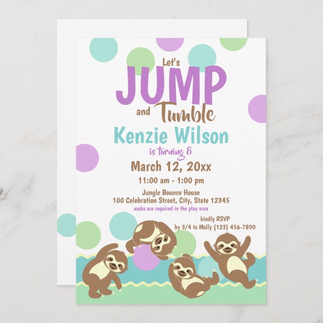 Jump and Tumble Sloths Birthday Party Invitation (Front/Back)