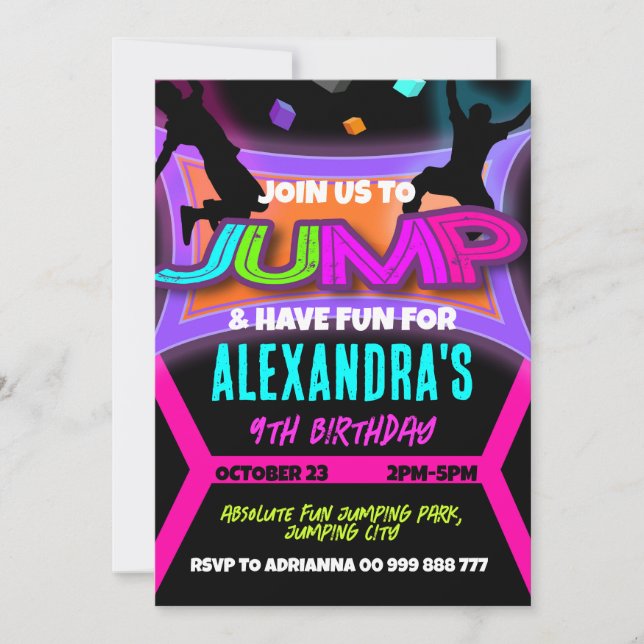Jump Birthday, Bounce House Trampoline Park Girl Invitation (Front)