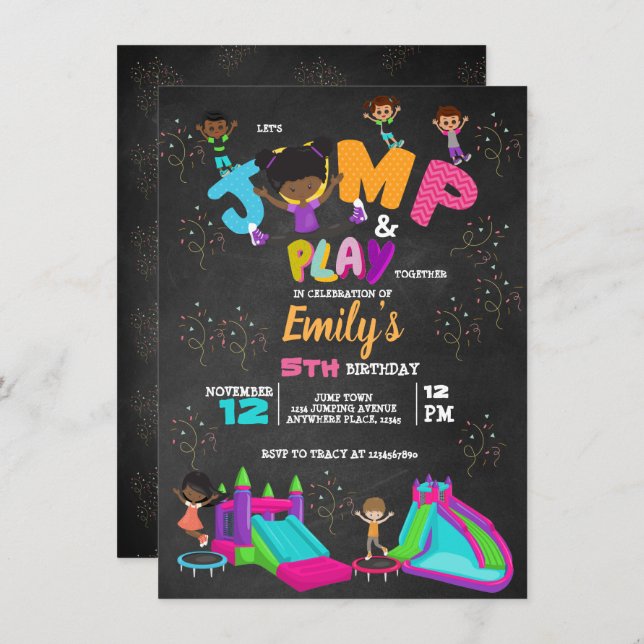 Jump Birthday  Bounce Trampoline Colourful  Invitation (Front/Back)
