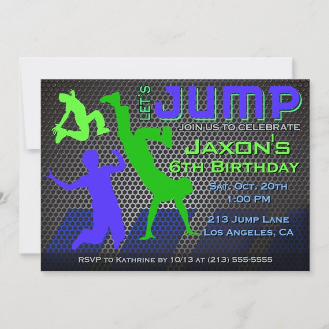 Jump Birthday Invitation - Bounce House Trampoline (Front)