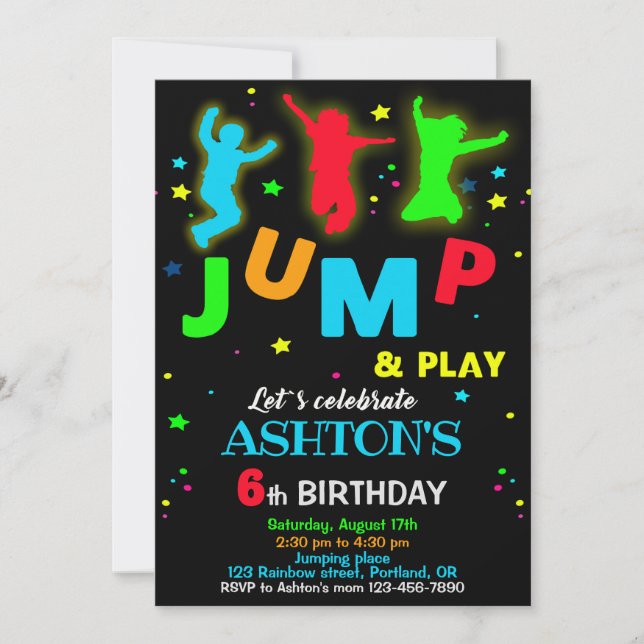 Jump birthday invitation Bounce trampoline park (Front)