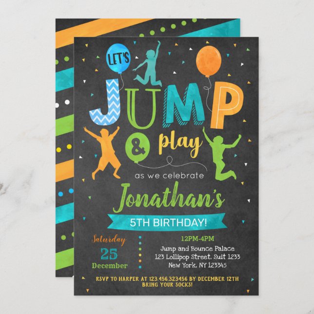 Jump Birthday Invitation Bounce Trampoline Party  (Front/Back)