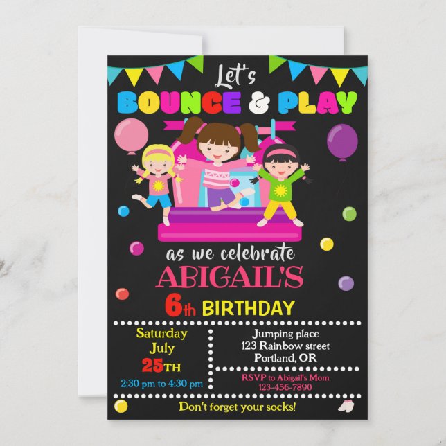 Jump birthday invitation Girl bounce house invite (Front)