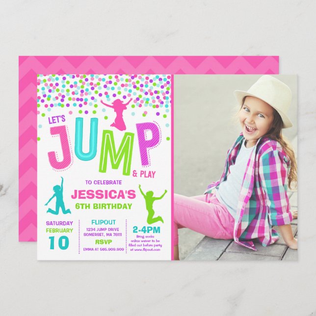 Jump Birthday Invitation Jump Trampoline Party (Front/Back)