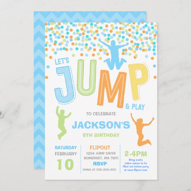 Jump Birthday Invitation Jump Trampoline Party (Front/Back)