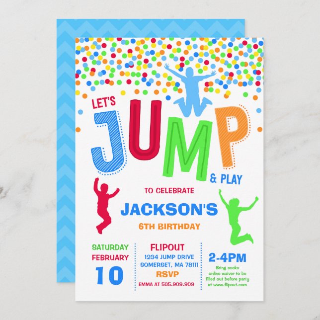 Jump Birthday Invitation Jump Trampoline Party (Front/Back)