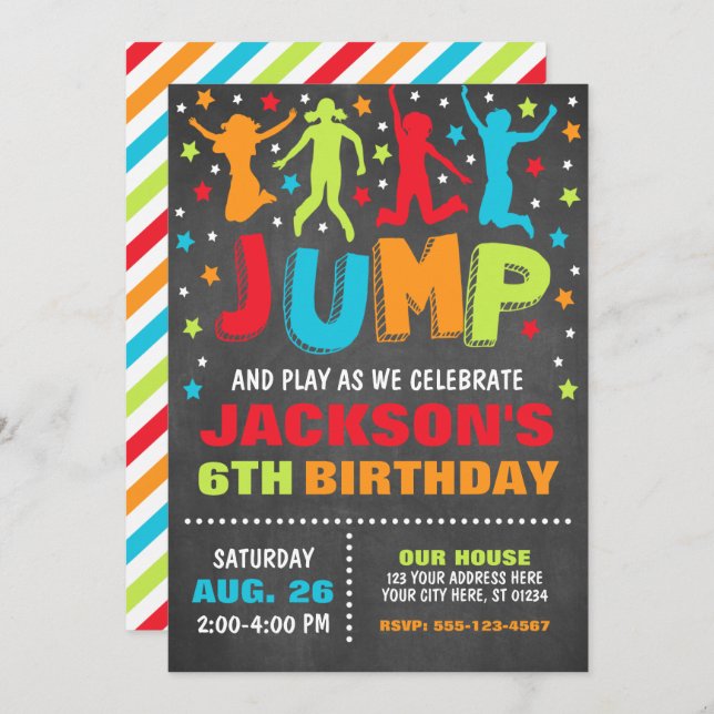Jump Birthday Invitation, Trampoline Bounce House  Invitation (Front/Back)