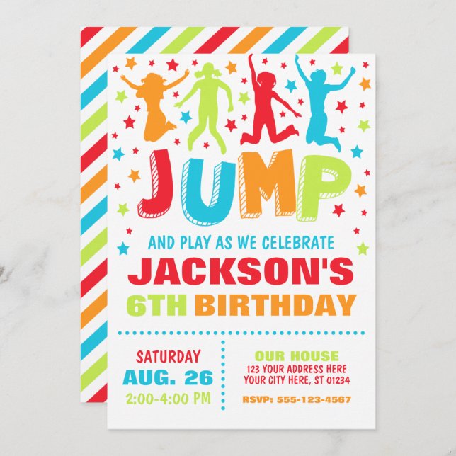 Jump Birthday Invitation, Trampoline Bounce House  Invitation (Front/Back)