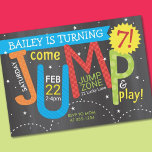 Jump Birthday Party - Brights on Chalkboard Invitation<br><div class="desc">This birthday invitation is perfect for a jump party or bounce-house birthday party! Features bright primary colours on a chalkboard background accented with dots and stars. Contact us if you need this design applied to a specific product to create a matching item! Thank you so much for viewing a DoodleLulu...</div>